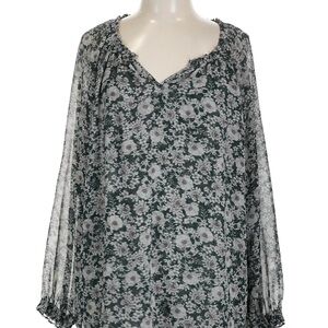 CAbi Green and White Floral Top